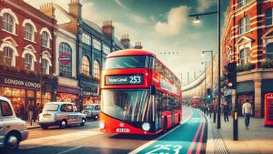 What are the full stops and the map for the 253 bus route in London